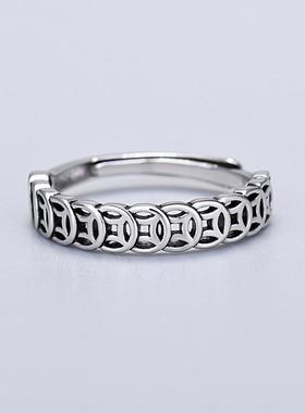 合金戒指 复古铜钱转运时来运转招财发财金钱百搭戒指小众民族风