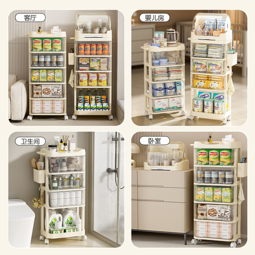 婴儿用品置物架子卧室客厅移动小推车分层宝宝喂养零食奶瓶储物柜 - 图1