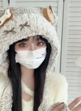 韩系可爱毛绒小熊帽子冬季保暖