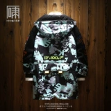 Длинная японская толстовка с капюшоном в стиле хип-хоп, бархатный пуховик, куртка, средней длины, увеличенная толщина