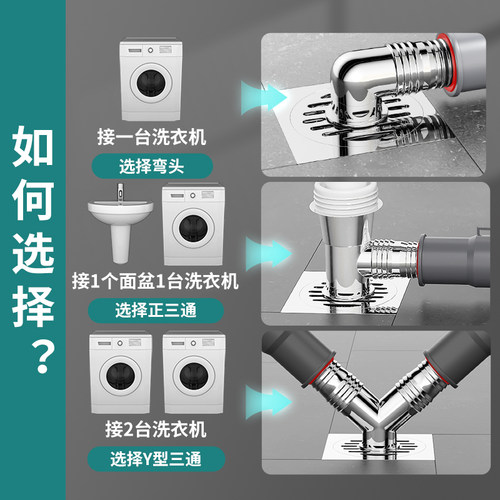 洗衣机下水管三头通地漏专用接头排水防臭溢水卫生间分流器一分二 - 图2