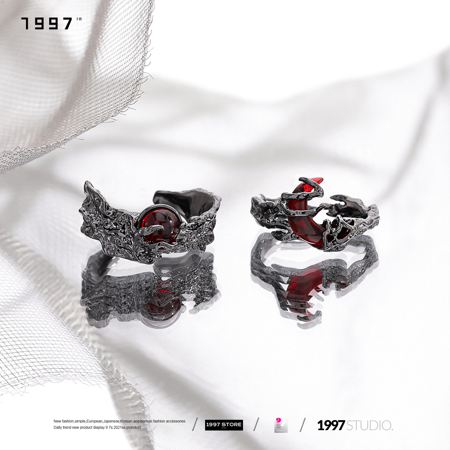 Dark Retro Blood Moon Liquid Irregular Couple Ring