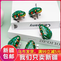 Child Upper Chains Clockwork Iron Sheet Frog Small Chicken 80 Back Nostalgia Old Strings Small Frog Toy Jump Frog Bounce Baby