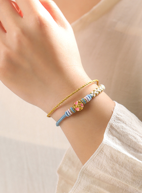 双层叠戴桃花结手绳半成品DIY可穿黄金转运珠手工编织绳红绳手链