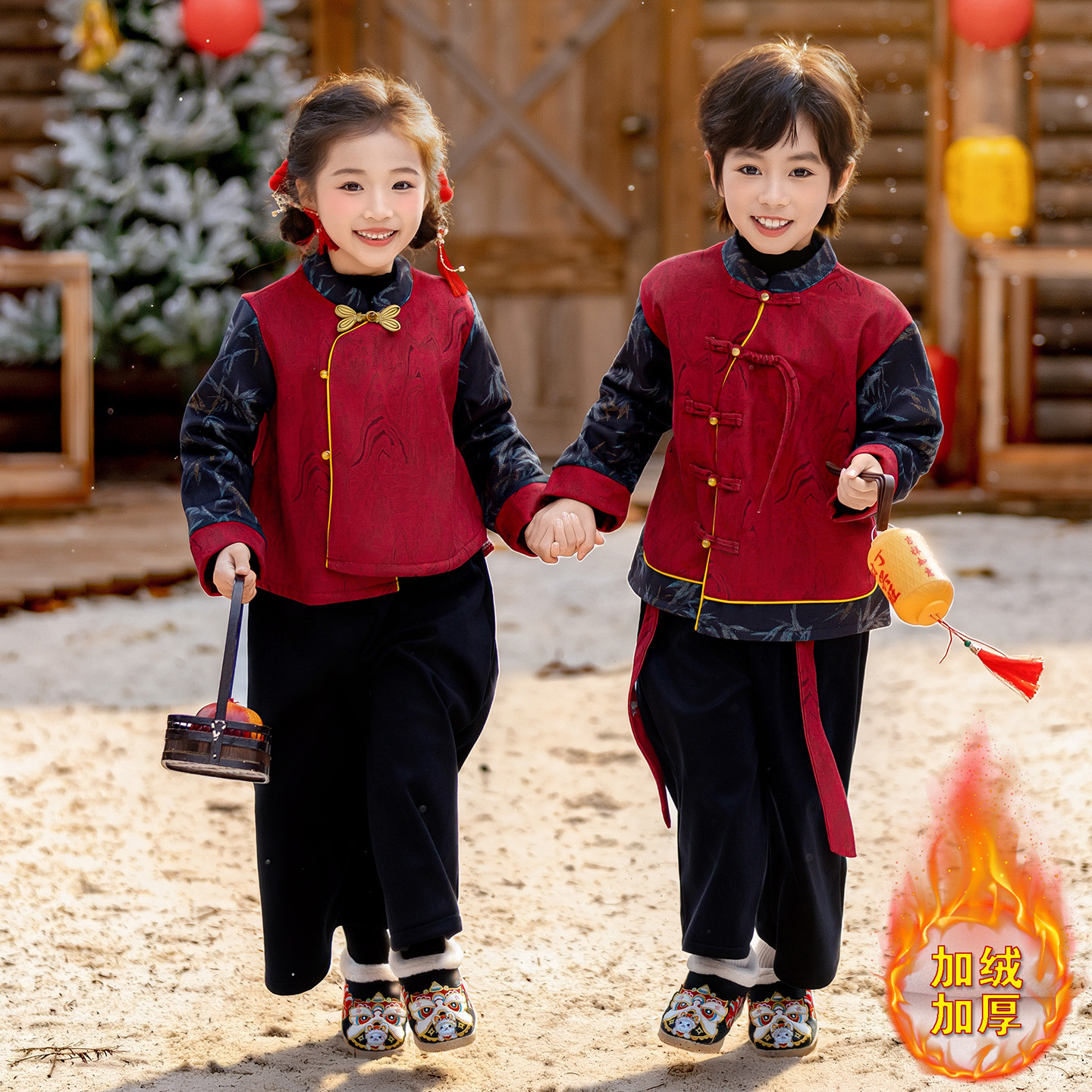 男童加绒汉服冬季中国风女童唐装套装古装新中式拜年服儿童表演服,淘宝优惠券,粉丝福利购,淘宝优惠卷