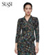 Antique 26 spring new style shopping mall cross-collar slim long-slim printed floral commuter top for women