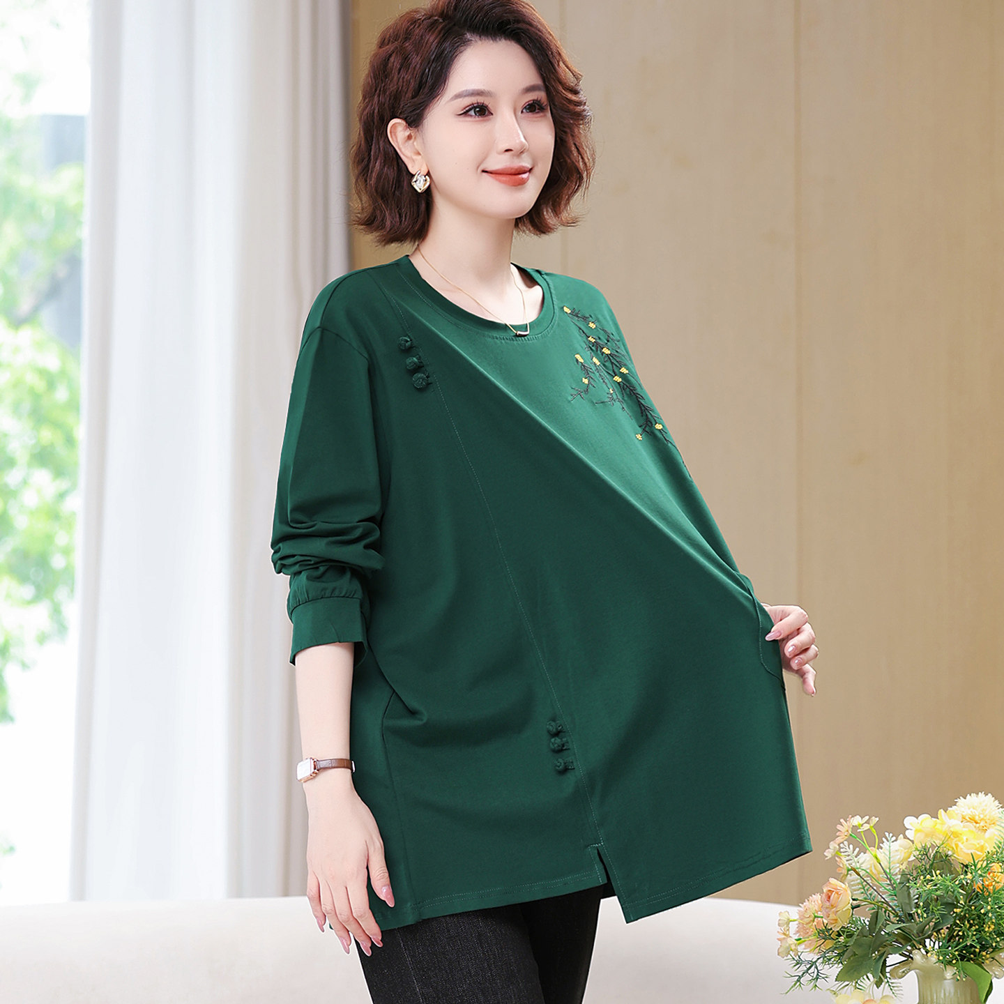 200斤胖妈妈装春季长袖T恤新款中老年女装宽松大码纯棉上衣打底衫,淘宝优惠券,粉丝福利购,淘宝优惠卷