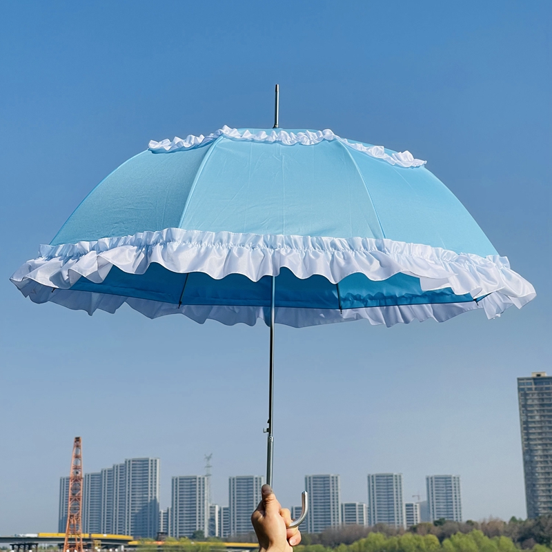 少女系小清新双花边长柄伞晴雨伞太阳伞遮阳伞创意雨伞Lolita裙伞 - 图1