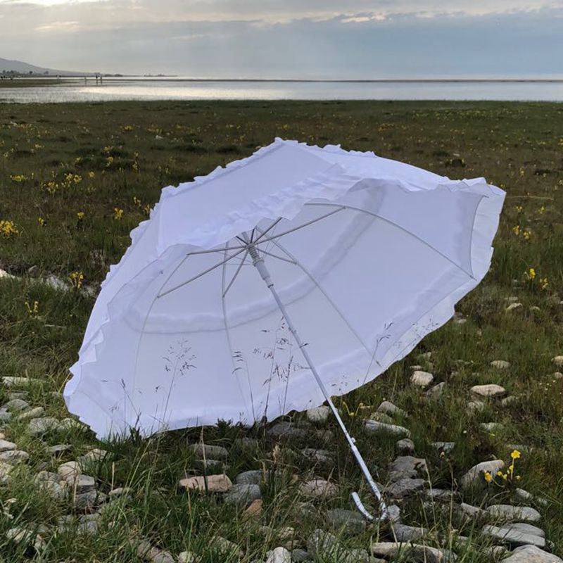 少女系小清新双花边长柄伞晴雨伞太阳伞遮阳伞创意雨伞Lolita裙伞 - 图0