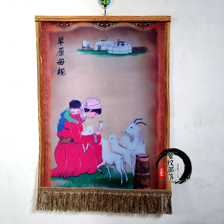 蒙古族工艺品特色毡画成吉思汗挂画轴画餐厅蒙古包装饰羊毛毡画 - 图0