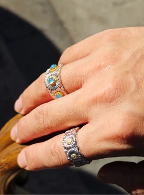 925银小雏菊宝石戒指玛瑙高级感小众宽版复古戒指