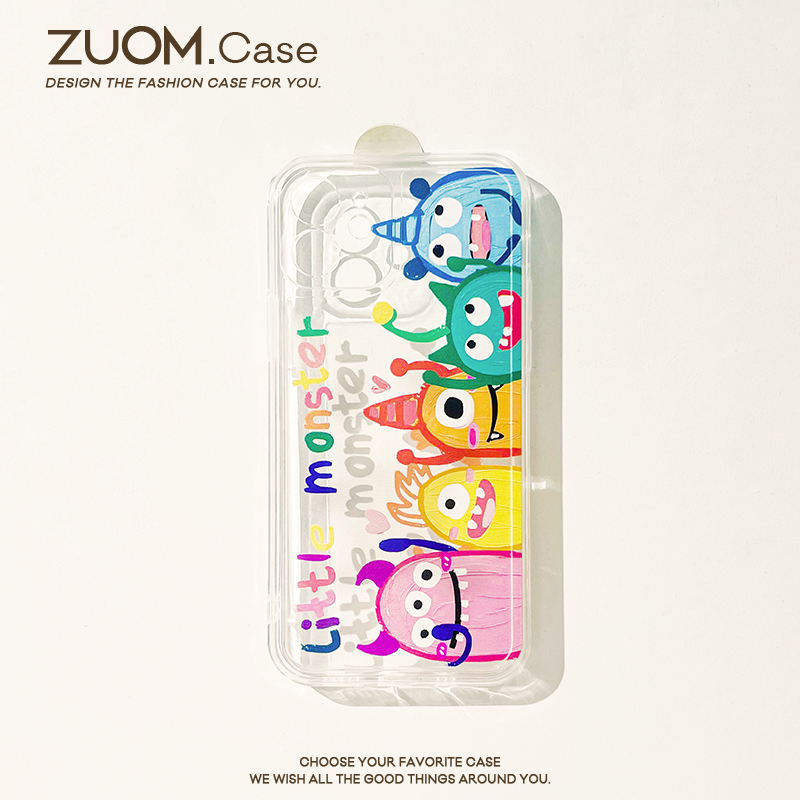 zuom 趣味卡通小怪兽15派对mini适用ip14苹果13的手机壳iPhone12promax新款11女透明xr防摔保护套s软硅胶8p7p