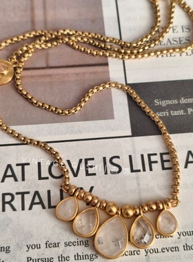 法国小众设计天然水晶吊坠流苏项链金色高级感轻奢气质百搭锁骨链