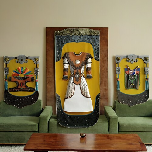蒙古皮画蒙古元素装饰画手工艺画蒙古包饭店墙壁画立体民族风挂画 - 图1