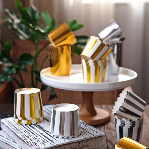 金色银色条纹纸杯蛋糕纸杯甜品台婚礼摆台 大小耐高温纸杯cuocake - 图0