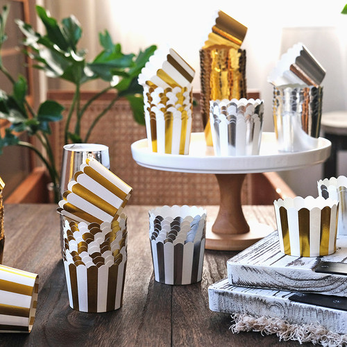 金色银色条纹纸杯蛋糕纸杯甜品台婚礼摆台 大小耐高温纸杯cuocake - 图2