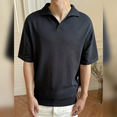 haonanhuang ROW风老钱肌理感特殊织法休闲翻领POLO短袖 - 图2