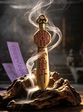 【道家法器】山鬼七星剑紫薇讳八卦挂件实心天师剑玄学黄铜摆件