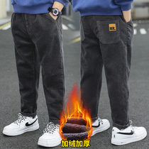 Boy plus suede pants autumn and winter style winter clothing Han version foreign air large children light core suede outside wearing thickened casual long pants tide