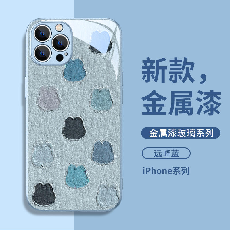 油画兔子适用于苹果15手机壳iphone13/12高级感14promax网红xs/xr小众11pro新款8男女14plus玻璃13mini镜面7p-图0