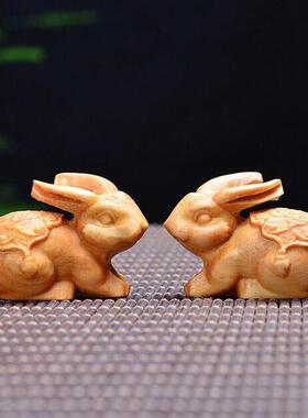 崖柏木雕中秋节月饼玉兔礼盒装中秋红木豪礼嫦娥奔月玉兔献福礼品