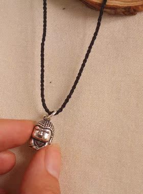 纯银吊坠复古手编项链绳笑佛