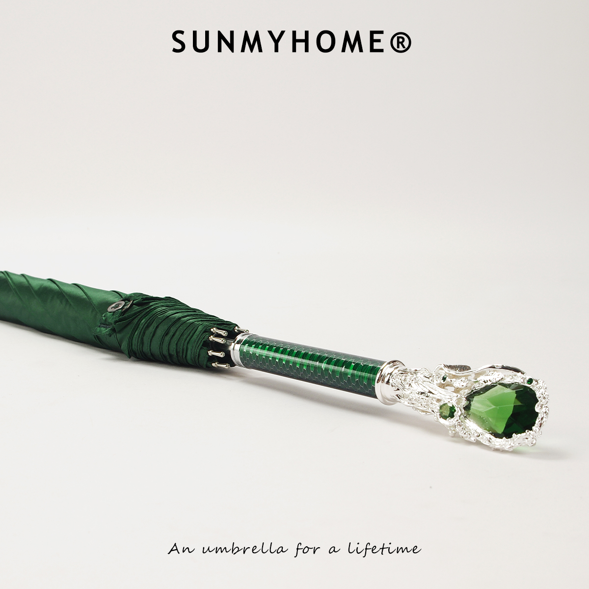 SUNMYHOME®蜂窝纹翡冷翠绿宝石雨伞长柄伞复古高档商务伞男晴雨伞 - 图0