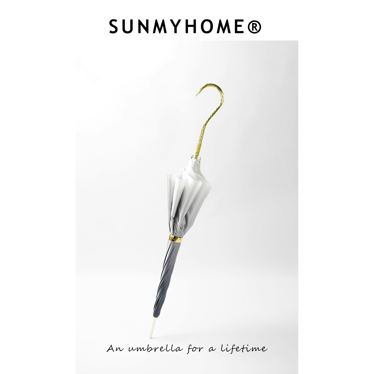 SUNMYHOME®高级灰渐变晴雨两用伞女防晒防紫外线长柄伞古典轻奢伞 - 图0