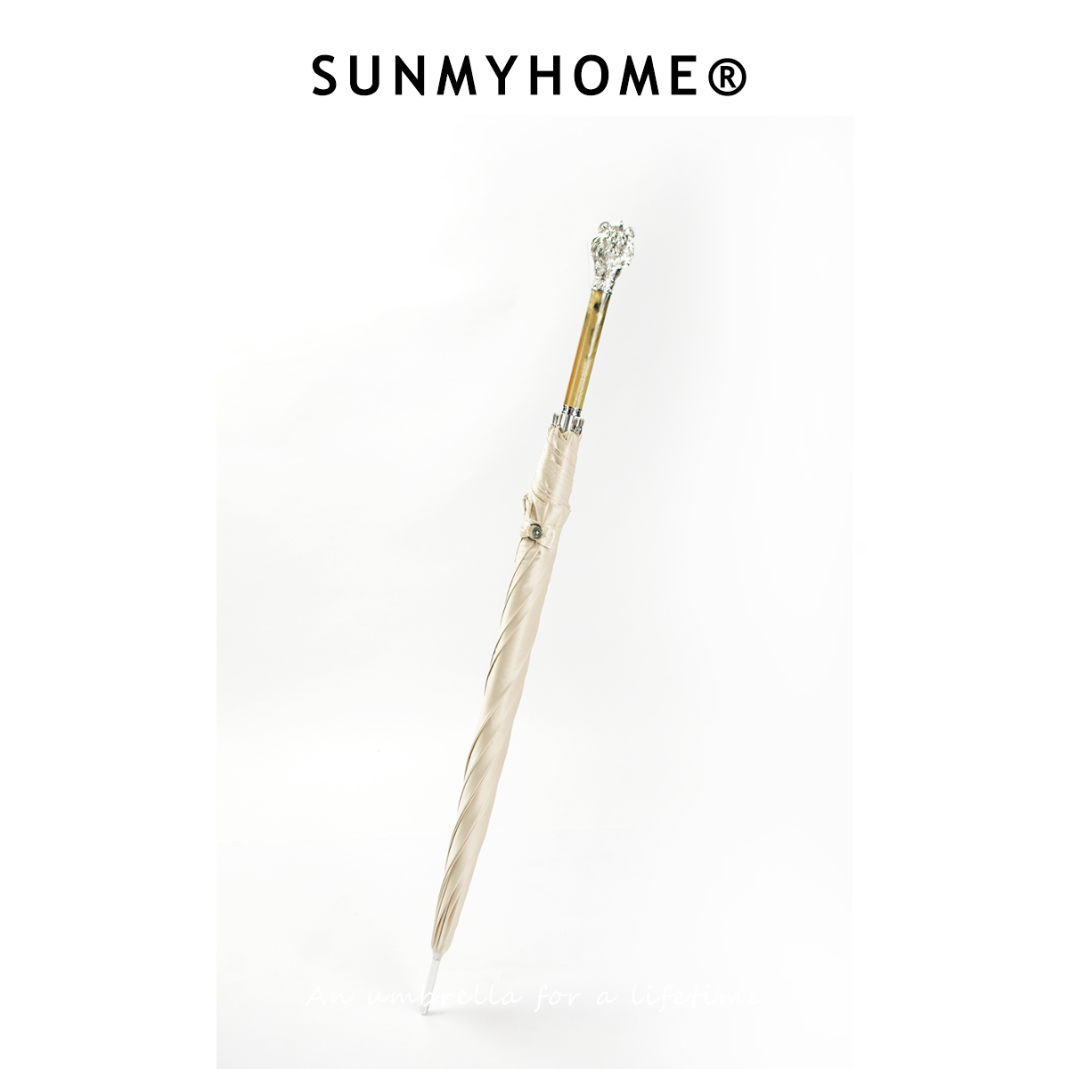 SUNMYHOME®玳瑁色银狮子雨伞长柄超大商务男女潮流复古创意晴雨伞 - 图0