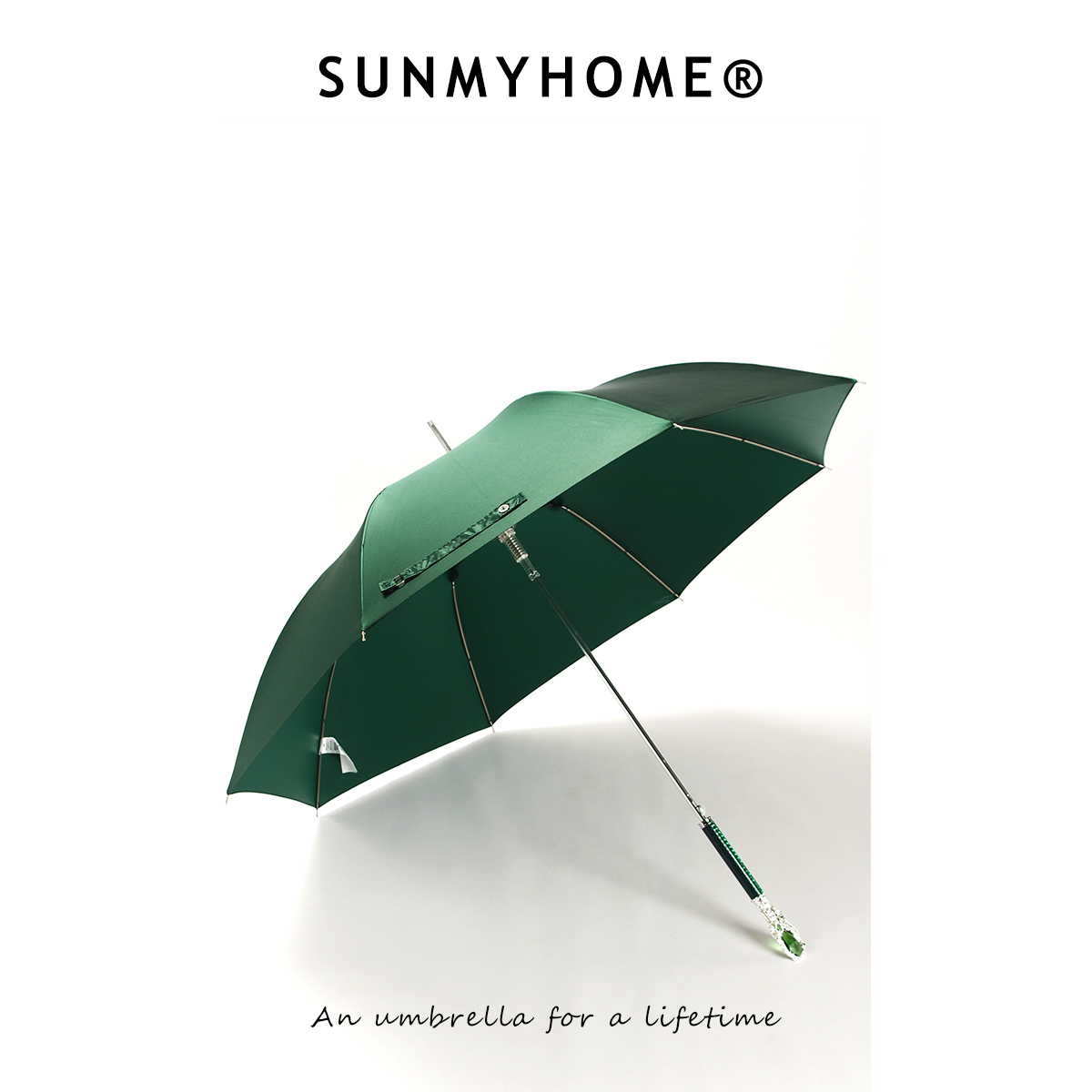 SUNMYHOME®蜂窝纹翡冷翠绿宝石雨伞长柄伞复古高档商务伞男晴雨伞 - 图3