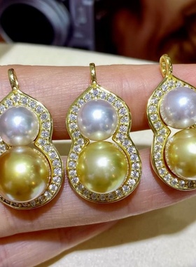 母贝仿珍珠纯银双色葫芦吊坠