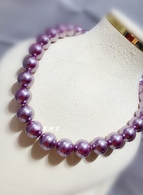 母贝仿爱迪生浓紫锁骨项链正圆