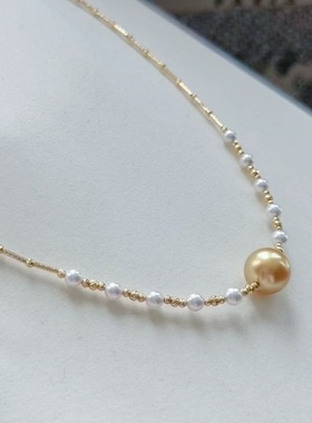 南洋母贝珍珠茶金色路路通项链