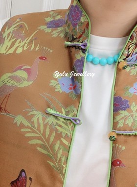 母贝珍珠仿绿松石色锁骨项链