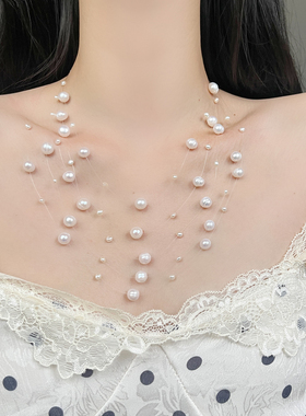 天然淡水珍珠项链五层鱼线满天星