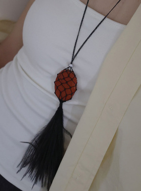 法式手工重工天然石羽毛流苏项链