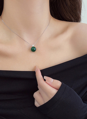 绿色玉髓吊坠新中式S925纯银项链