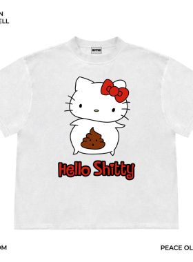 Mottled斑驳设计师工作室 小众恶搞趣味卡通图案hello shitty半袖