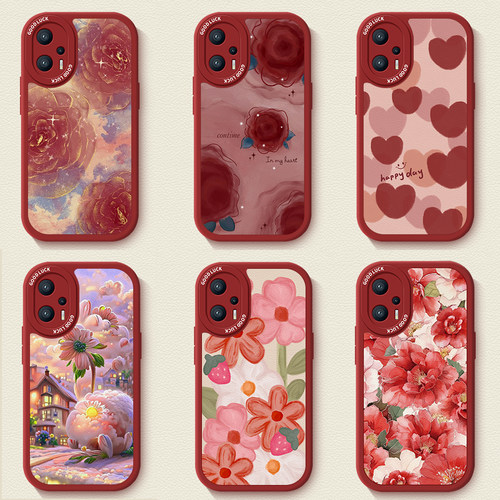 红色牡丹花适用红米note13手机壳新款高级感12pro+液态硅胶11e小羊皮11tpro镜头全包redmi软壳保护套9气质10 - 图1