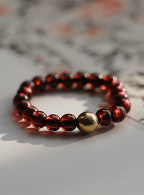 石榴石戒指18K金转运珠