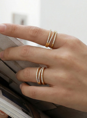 简约设计锆石三层开口戒指