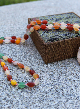 天然樱花石毛衣项链百糖果心色