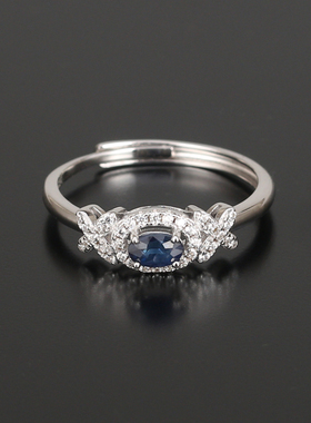 女纯银蓝宝石轻奢气质开口女戒指