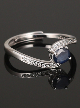 贵重蓝宝石银戒气质开口不掉色