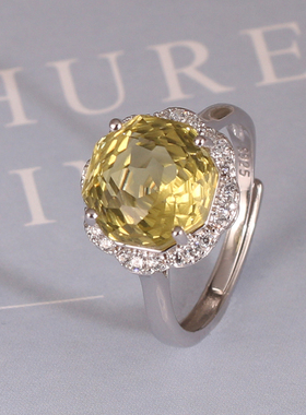 彩宝女纯银优雅玫瑰切柠檬晶戒指