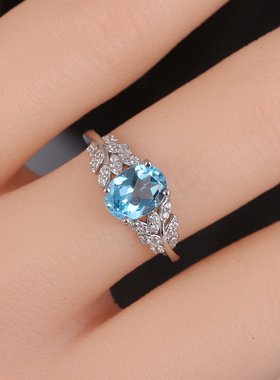 瑞士蓝女纯银复古气质托帕石戒指