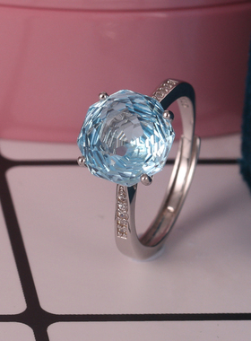 天然彩宝女款纯银日韩烟花切戒指