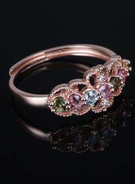 碧玺戒指女纯银镀金轻奢气质开口