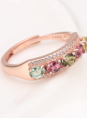 天然碧玺女神纯银开口戒指