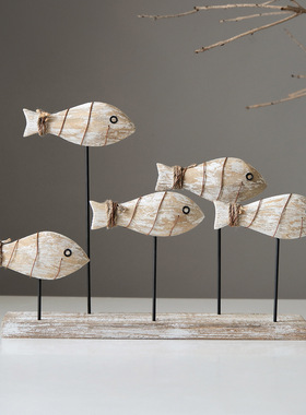 跨境地中海鱼群做旧手工木雕鱼群